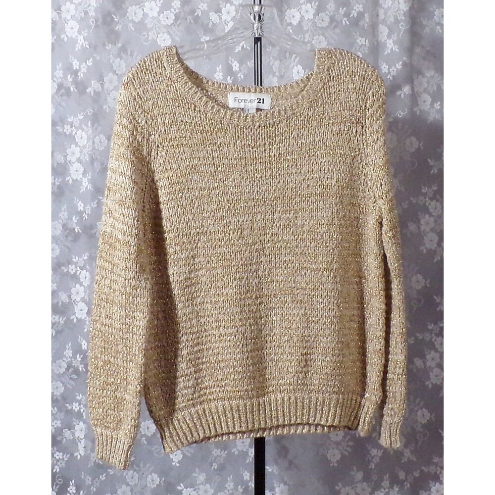 Vintage Y2K Forever 21 Gold Chunky Knit Sweater Indie Sleaze McBling M L